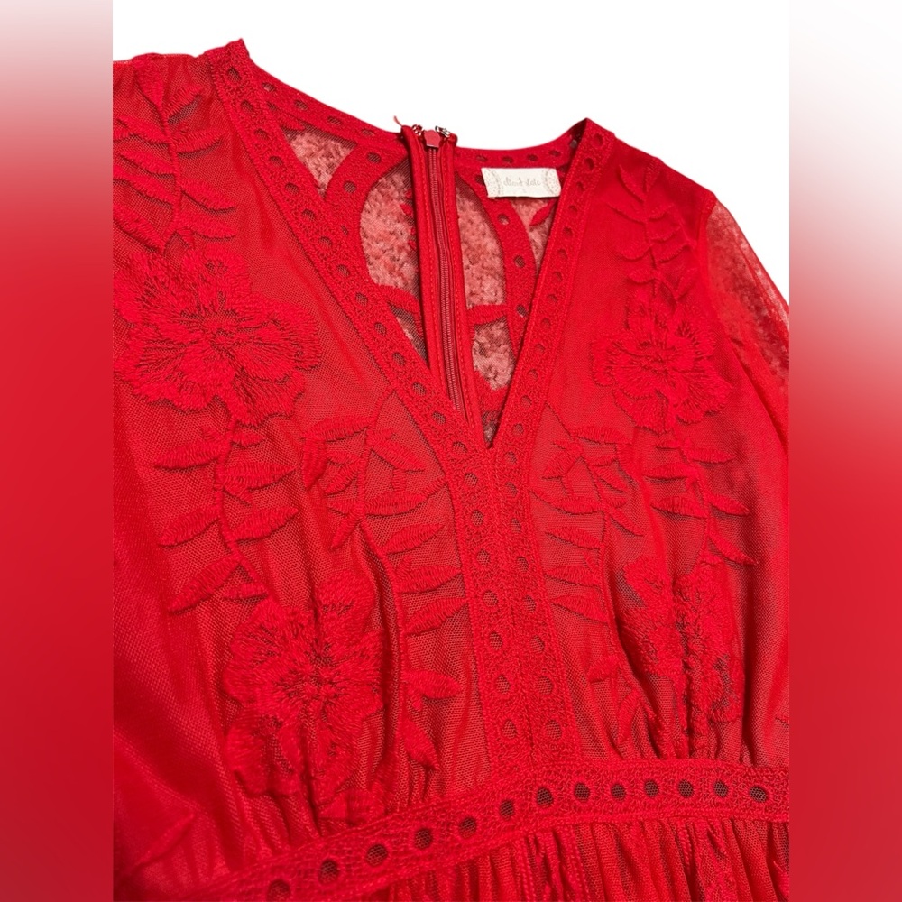 ALTAR’D STATE LAVESTA red lace sleek fit women’s dress above knee size SMALL EUC - Picture 9 of 14